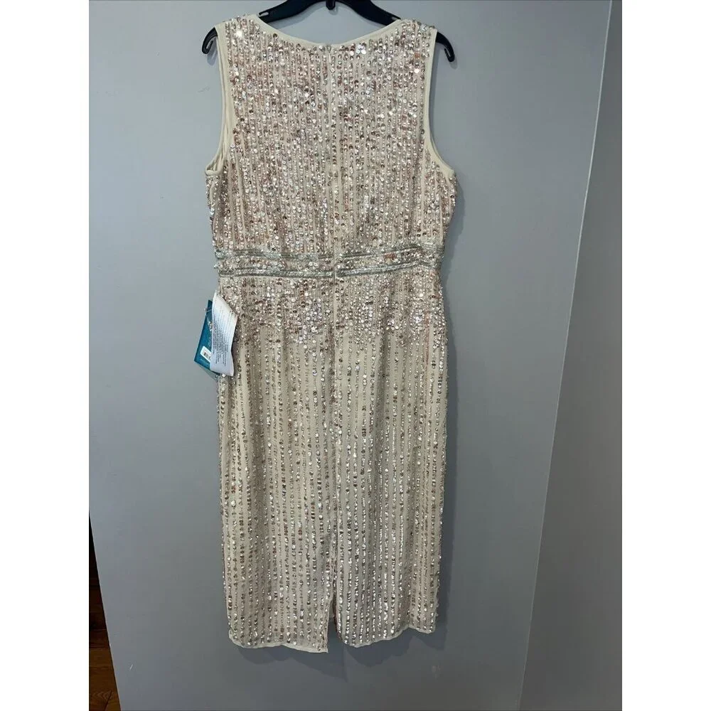 MAC DUGGAL Women's Sequin Sheath Midi Dress Nude 12 New with Tags